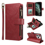 P03 Custodia per telefono in similpelle di vitello con 9 scomparti per carte, chiusura a cerniera e cinturino da polso, For iPhone Air, For iPhone 16 Pro Max, For iPhone 16 Pro, For iPhone 16 Plus