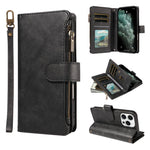 P03 Custodia per telefono in similpelle di vitello con 9 scomparti per carte, chiusura a cerniera e cinturino da polso, For iPhone Air, For iPhone 16 Pro Max, For iPhone 16 Pro, For iPhone 16 Plus
