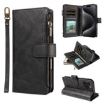 P03 Custodia per telefono in similpelle di vitello con 9 scomparti per carte, chiusura a cerniera e cinturino da polso, For iPhone 16, For iPhone 15 Pro Max, For iPhone 15 Pro, For iPhone 15 Plus