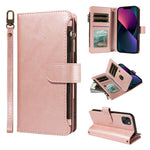P03 Custodia per telefono in similpelle di vitello con 9 scomparti per carte, chiusura a cerniera e cinturino da polso, For iPhone 18 Pro / 17 Pro, For iPhone 18 Pro Max / 17 Pro Max, For iPhone 16e / 17e, For iPhone 17
