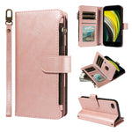 P03 Custodia per telefono in similpelle di vitello con 9 scomparti per carte, chiusura a cerniera e cinturino da polso, For iPhone 14 Pro Max, For iphone 6 / 7 / 8 / SE2 2020 / SE3 2022, For iPhone 13 Pro Max, For iPhone 13 Pro