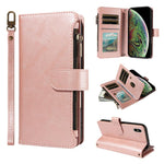 P03 Custodia per telefono in similpelle di vitello con 9 scomparti per carte, chiusura a cerniera e cinturino da polso, For iPhone XR, For iPhone XS Max, For iPhone 6 Plus / 7 Plus / 8 Plus