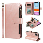 P03 Custodia per telefono in similpelle di vitello con 9 scomparti per carte, chiusura a cerniera e cinturino da polso, For iPhone 13 mini, For iPhone 12 / 12 Pro, For iPhone 12 Pro Max, For iPhone 12 mini