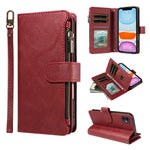 P03 Custodia per telefono in similpelle di vitello con 9 scomparti per carte, chiusura a cerniera e cinturino da polso, For iPhone 13 mini, For iPhone 12 / 12 Pro, For iPhone 12 Pro Max, For iPhone 12 mini
