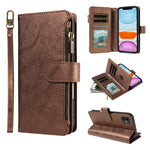 P03 Custodia per telefono in similpelle di vitello con 9 scomparti per carte, chiusura a cerniera e cinturino da polso, For iPhone 13 mini, For iPhone 12 / 12 Pro, For iPhone 12 Pro Max, For iPhone 12 mini