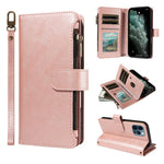 P03 Custodia per telefono in similpelle di vitello con 9 scomparti per carte, chiusura a cerniera e cinturino da polso, For iPhone 13 mini, For iPhone 12 / 12 Pro, For iPhone 12 Pro Max, For iPhone 12 mini