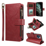 P03 Custodia per telefono in similpelle di vitello con 9 scomparti per carte, chiusura a cerniera e cinturino da polso, For iPhone 13 mini, For iPhone 12 / 12 Pro, For iPhone 12 Pro Max, For iPhone 12 mini