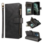 P03 Custodia per telefono in similpelle di vitello con 9 scomparti per carte, chiusura a cerniera e cinturino da polso, For iPhone 13 mini, For iPhone 12 / 12 Pro, For iPhone 12 Pro Max, For iPhone 12 mini