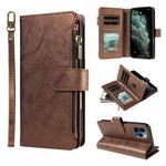 P03 Custodia per telefono in similpelle di vitello con 9 scomparti per carte, chiusura a cerniera e cinturino da polso, For iPhone 13 mini, For iPhone 12 / 12 Pro, For iPhone 12 Pro Max, For iPhone 12 mini