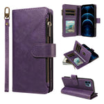 P03 Custodia per telefono in similpelle di vitello con 9 scomparti per carte, chiusura a cerniera e cinturino da polso, For iPhone 13 mini, For iPhone 12 / 12 Pro, For iPhone 12 Pro Max, For iPhone 12 mini