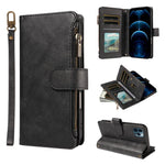 P03 Custodia per telefono in similpelle di vitello con 9 scomparti per carte, chiusura a cerniera e cinturino da polso, For iPhone 13 mini, For iPhone 12 / 12 Pro, For iPhone 12 Pro Max, For iPhone 12 mini
