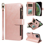 P03 Custodia per telefono in similpelle di vitello con 9 scomparti per carte, chiusura a cerniera e cinturino da polso, For iPhone 15, For iPhone 14 Plus, For iPhone 14 / 13, For iPhone 14 Pro