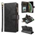 P03 Custodia per telefono in similpelle di vitello con 9 scomparti per carte, chiusura a cerniera e cinturino da polso, For iPhone 15, For iPhone 14 Plus, For iPhone 14 / 13, For iPhone 14 Pro