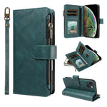 P03 Custodia per telefono in similpelle di vitello con 9 scomparti per carte, chiusura a cerniera e cinturino da polso, For iPhone 15, For iPhone 14 Plus, For iPhone 14 / 13, For iPhone 14 Pro
