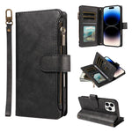 P03 Custodia per telefono in similpelle di vitello con 9 scomparti per carte, chiusura a cerniera e cinturino da polso, For iPhone 14 Pro Max, For iphone 6 / 7 / 8 / SE2 2020 / SE3 2022, For iPhone 13 Pro Max, For iPhone 13 Pro