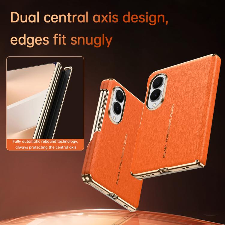 Custodia per telefono in vera pelle con cornice galvanizzata e magnete a doppio asse SULADA, For Galaxy Z Fold8 5G