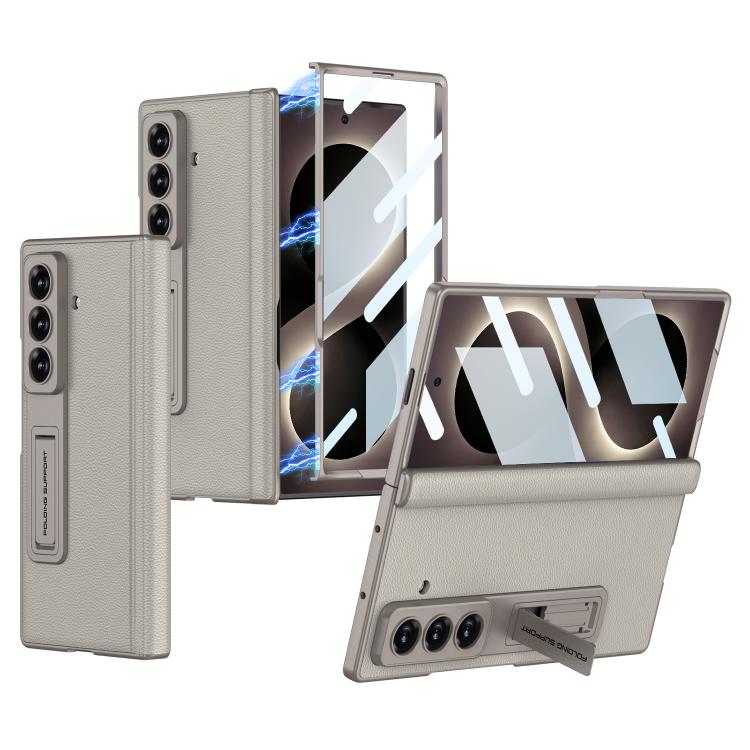 Custodia per telefono GKK con cerniera pieghevole magnetica integrata in ecopelle e supporto, For Galaxy Z Fold8 Ultra 5G