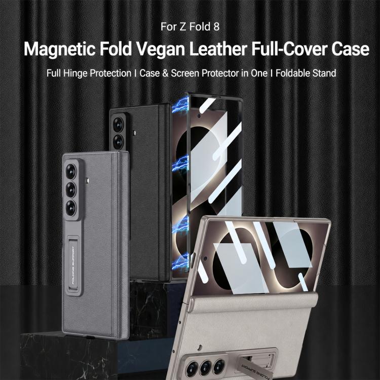 Custodia per telefono GKK con cerniera pieghevole magnetica integrata in ecopelle e supporto, For Galaxy Z Fold8 Ultra 5G