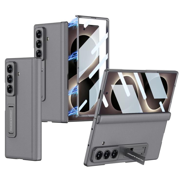 Custodia per telefono GKK con cerniera pieghevole magnetica integrata in ecopelle e supporto, For Galaxy Z Fold8 Ultra 5G