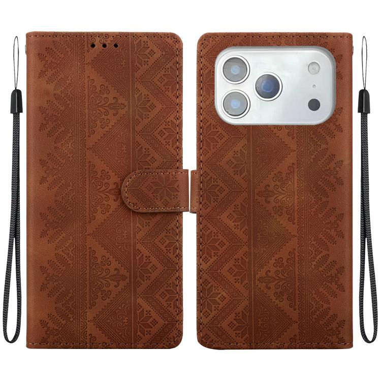 Custodia per telefono in ecopelle con motivo etnico in rilievo, For iPhone 18 Pro, For iPhone 18 Pro Max, For iPhone 17e / 16e, For iPhone 17 Pro Max