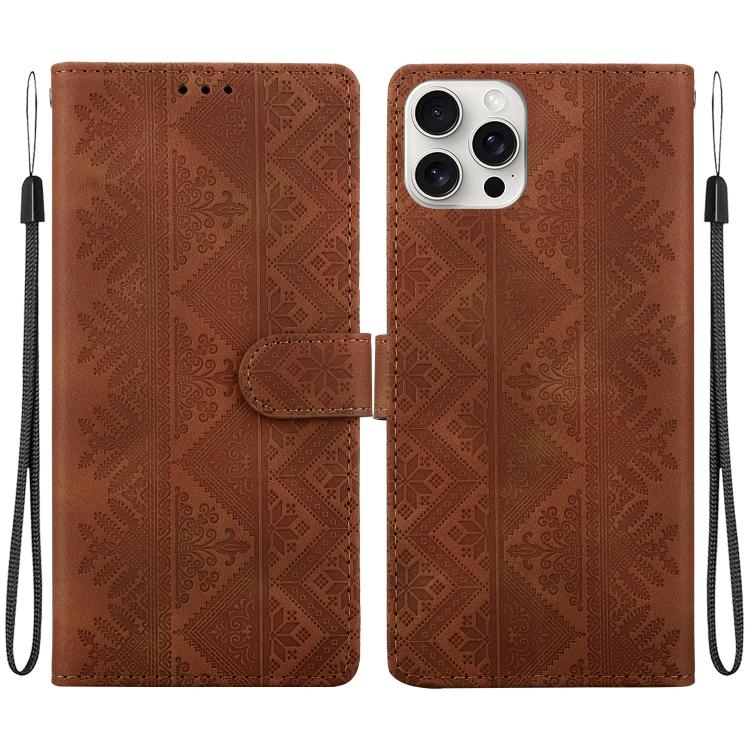 Custodia per telefono in ecopelle con motivo etnico in rilievo, For iPhone 16 Pro, For iPhone 16 Plus, For iPhone 16, For iPhone 15 Pro Max