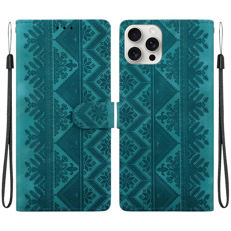 Custodia per telefono in ecopelle con motivo etnico in rilievo, For iPhone 16 Pro, For iPhone 16 Plus, For iPhone 16, For iPhone 15 Pro Max
