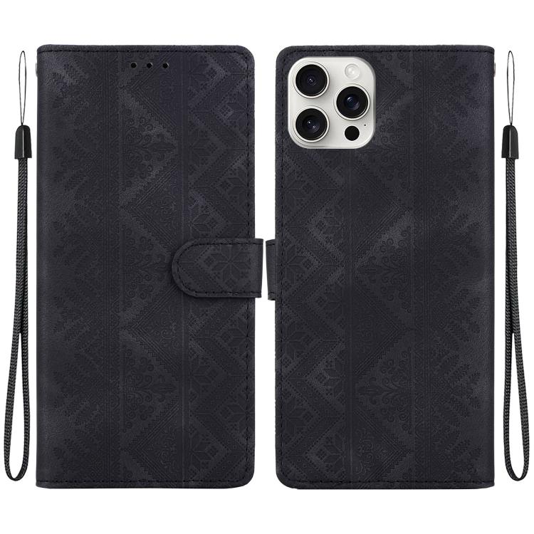 Custodia per telefono in ecopelle con motivo etnico in rilievo, For iPhone 16 Pro, For iPhone 16 Plus, For iPhone 16, For iPhone 15 Pro Max