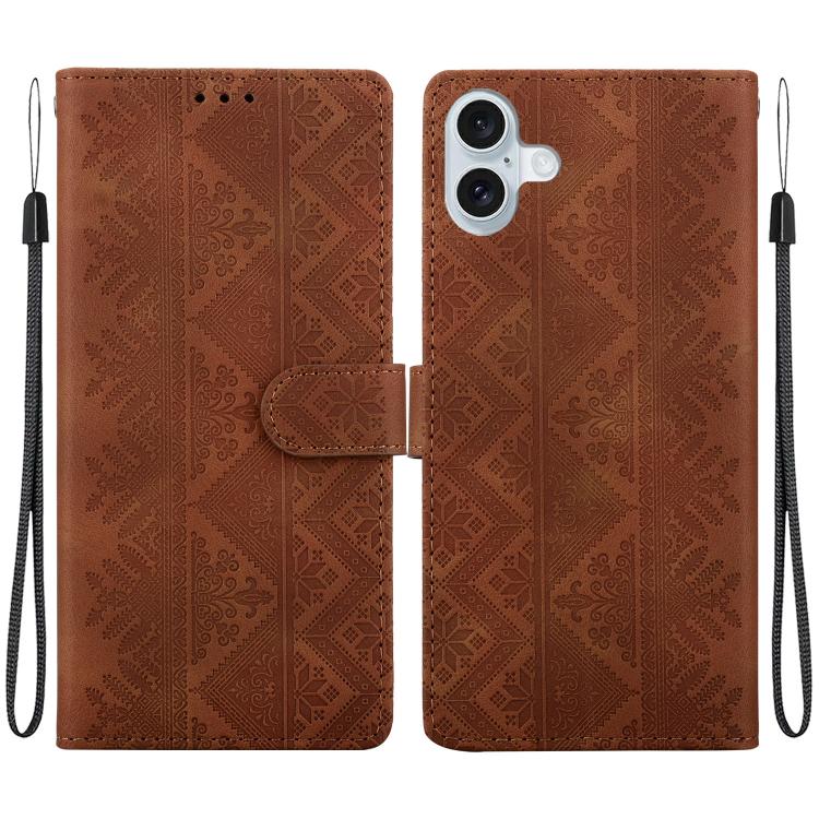 Custodia per telefono in ecopelle con motivo etnico in rilievo, For iPhone 16 Pro, For iPhone 16 Plus, For iPhone 16, For iPhone 15 Pro Max