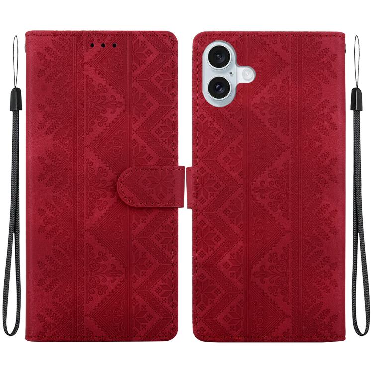 Custodia per telefono in ecopelle con motivo etnico in rilievo, For iPhone 16 Pro, For iPhone 16 Plus, For iPhone 16, For iPhone 15 Pro Max