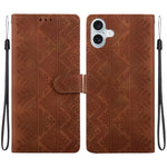 Custodia per telefono in ecopelle con motivo etnico in rilievo, For iPhone 16 Pro, For iPhone 16 Plus, For iPhone 16, For iPhone 15 Pro Max