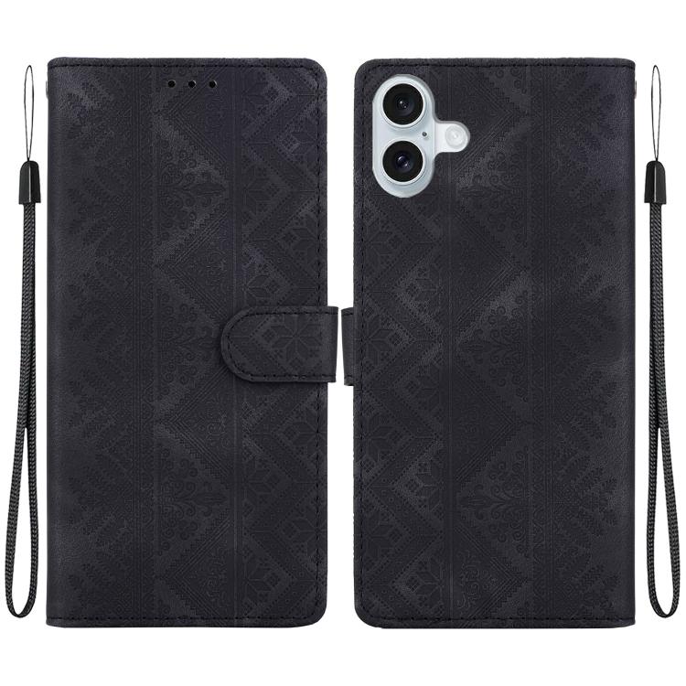 Custodia per telefono in ecopelle con motivo etnico in rilievo, For iPhone 16 Pro, For iPhone 16 Plus, For iPhone 16, For iPhone 15 Pro Max