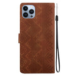 Custodia per telefono in ecopelle con motivo etnico in rilievo, For iPhone 15 Pro, For iPhone 15 Plus, For iPhone 15, For iPhone 14 Plus