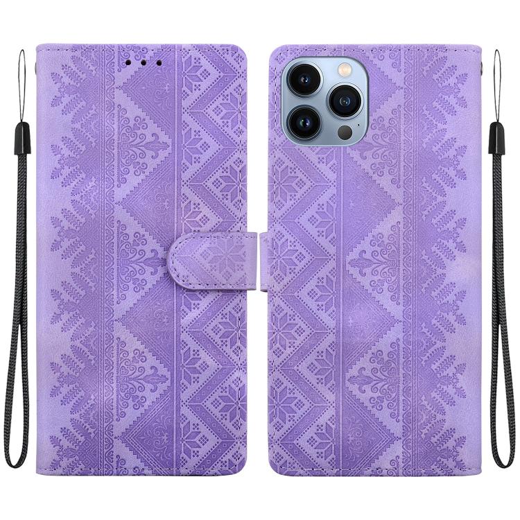 Custodia per telefono in ecopelle con motivo etnico in rilievo, For iPhone 14, For iPhone 14 Pro, For iPhone 14 Pro Max, For iPhone SE 2022 / SE 2020 / 8 / 7