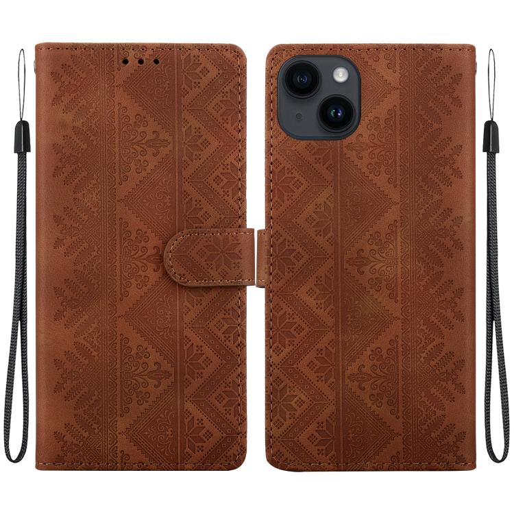 Custodia per telefono in ecopelle con motivo etnico in rilievo, For iPhone 14, For iPhone 14 Pro, For iPhone 14 Pro Max, For iPhone SE 2022 / SE 2020 / 8 / 7