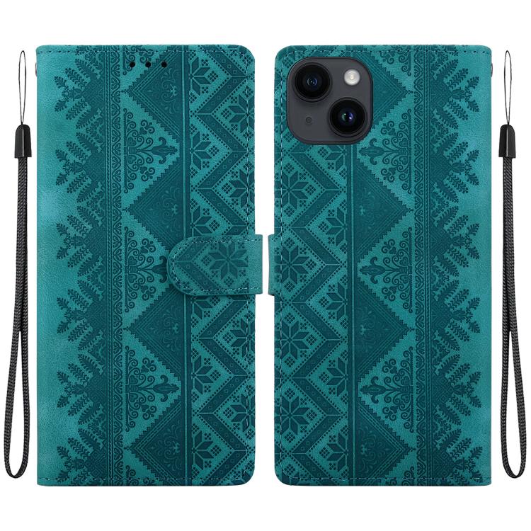 Custodia per telefono in ecopelle con motivo etnico in rilievo, For iPhone 14, For iPhone 14 Pro, For iPhone 14 Pro Max, For iPhone SE 2022 / SE 2020 / 8 / 7