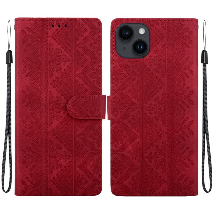 Custodia per telefono in ecopelle con motivo etnico in rilievo, For iPhone 14, For iPhone 14 Pro, For iPhone 14 Pro Max, For iPhone SE 2022 / SE 2020 / 8 / 7