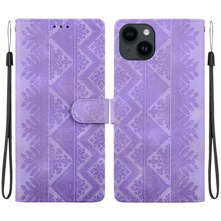 Custodia per telefono in ecopelle con motivo etnico in rilievo, For iPhone 14, For iPhone 14 Pro, For iPhone 14 Pro Max, For iPhone SE 2022 / SE 2020 / 8 / 7
