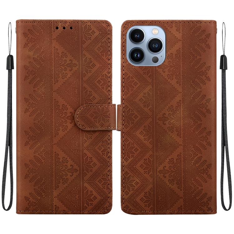 Custodia per telefono in ecopelle con motivo etnico in rilievo, For iPhone 12 / 12 Pro, For iPhone 12 Pro Max, For iPhone 12 mini, For iPhone 11 Pro Max