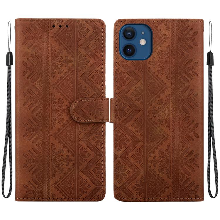 Custodia per telefono in ecopelle con motivo etnico in rilievo, For iPhone 12 / 12 Pro, For iPhone 12 Pro Max, For iPhone 12 mini, For iPhone 11 Pro Max