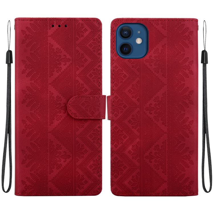 Custodia per telefono in ecopelle con motivo etnico in rilievo, For iPhone 12 / 12 Pro, For iPhone 12 Pro Max, For iPhone 12 mini, For iPhone 11 Pro Max