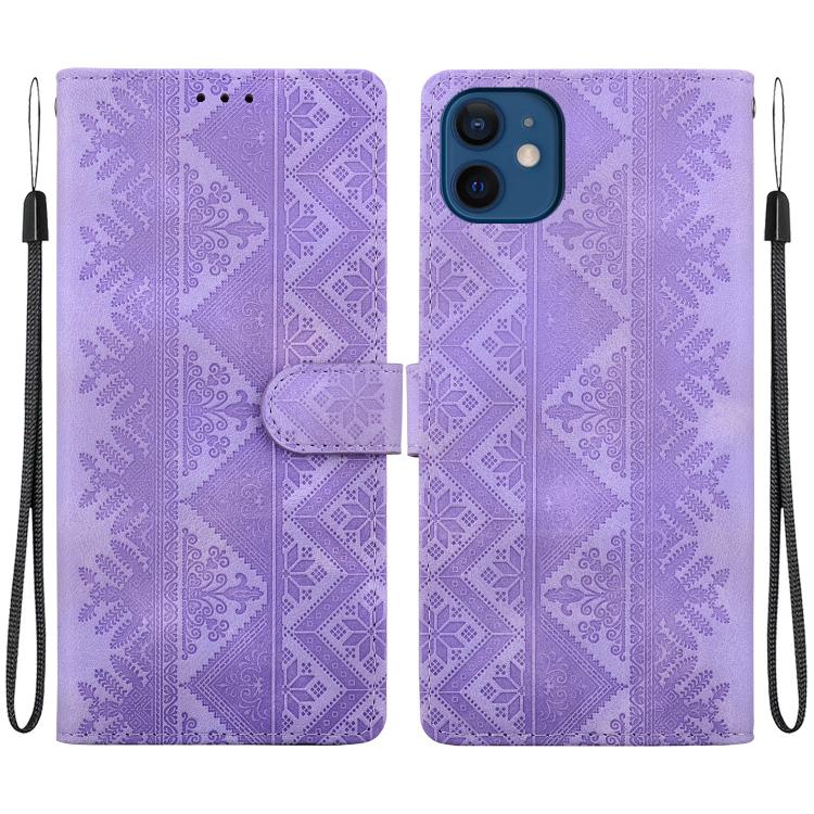 Custodia per telefono in ecopelle con motivo etnico in rilievo, For iPhone 12 / 12 Pro, For iPhone 12 Pro Max, For iPhone 12 mini, For iPhone 11 Pro Max