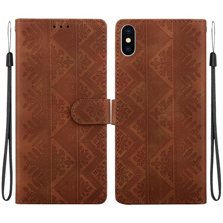Custodia per telefono in ecopelle con motivo etnico in rilievo, For iPhone XS Max, For iPhone 8 Plus / 7 Plus