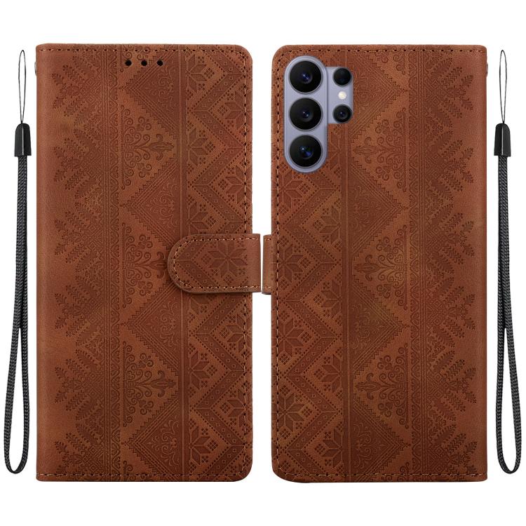 Custodia per telefono in ecopelle con motivo etnico in rilievo, For Galaxy S26 FE 5G, For Galaxy S26+ 5G, For Galaxy S26 Ultra 5G, For Galaxy S26 5G