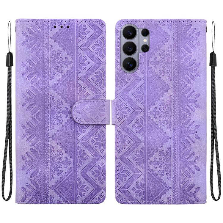 Custodia per telefono in ecopelle con motivo etnico in rilievo, For Galaxy S26 FE 5G, For Galaxy S26+ 5G, For Galaxy S26 Ultra 5G, For Galaxy S26 5G