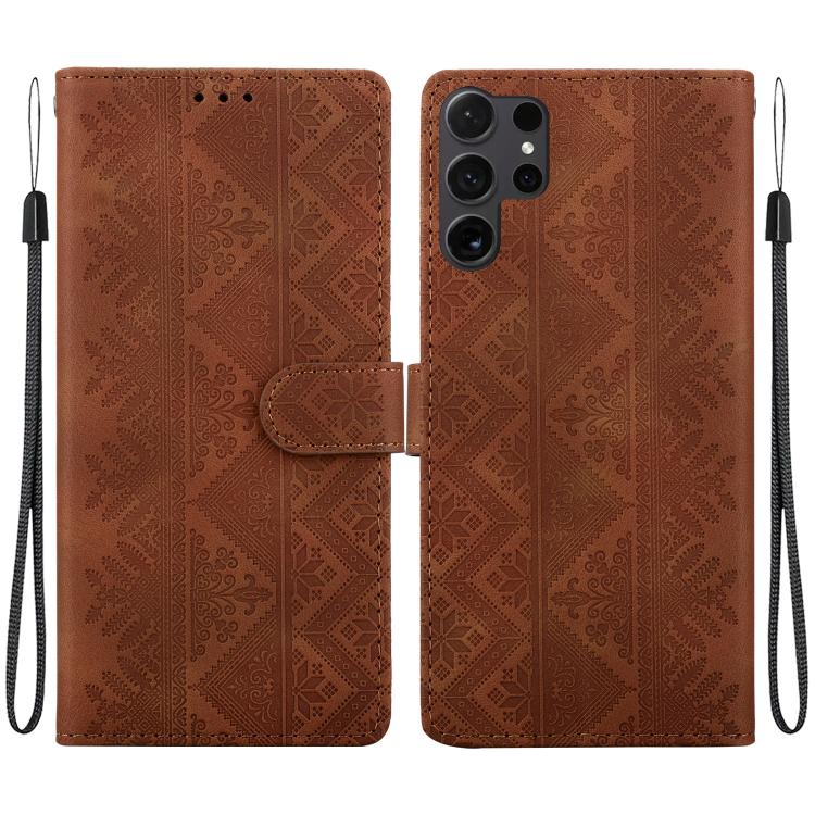 Custodia per telefono in ecopelle con motivo etnico in rilievo, For Galaxy S25 Ultra 5G, For Galaxy S24 FE 5G, For Galaxy S24 Ultra 5G, For Galaxy S24+ 5G