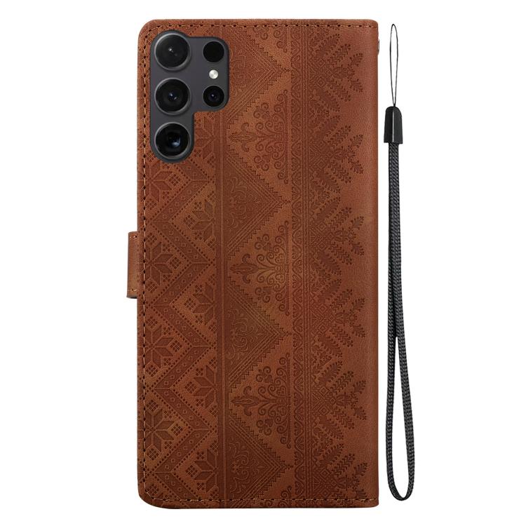 Custodia per telefono in ecopelle con motivo etnico in rilievo, For Galaxy S25 Ultra 5G, For Galaxy S24 FE 5G, For Galaxy S24 Ultra 5G, For Galaxy S24+ 5G