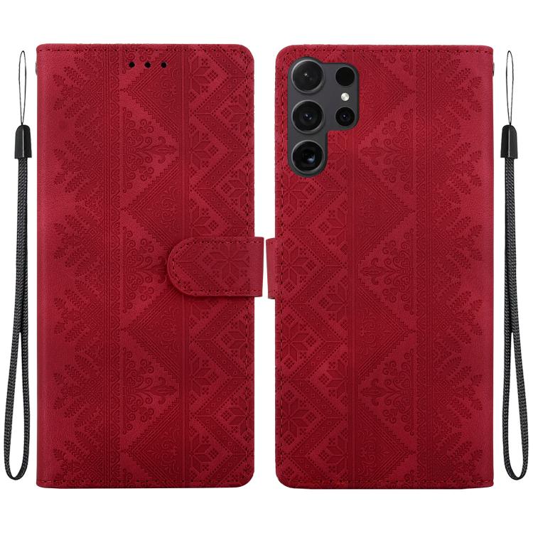 Custodia per telefono in ecopelle con motivo etnico in rilievo, For Galaxy S25 Ultra 5G, For Galaxy S24 FE 5G, For Galaxy S24 Ultra 5G, For Galaxy S24+ 5G