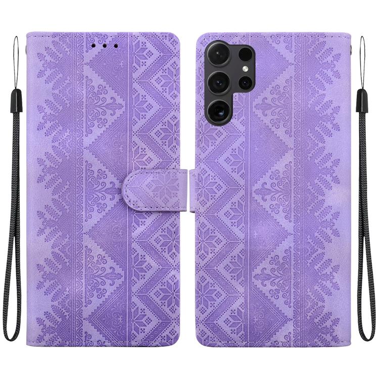 Custodia per telefono in ecopelle con motivo etnico in rilievo, For Galaxy S25 Ultra 5G, For Galaxy S24 FE 5G, For Galaxy S24 Ultra 5G, For Galaxy S24+ 5G
