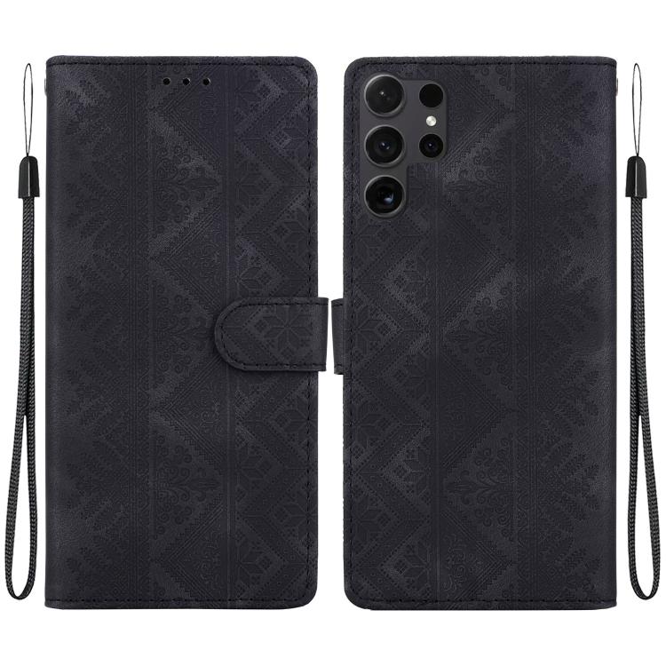 Custodia per telefono in ecopelle con motivo etnico in rilievo, For Galaxy S25 Ultra 5G, For Galaxy S24 FE 5G, For Galaxy S24 Ultra 5G, For Galaxy S24+ 5G
