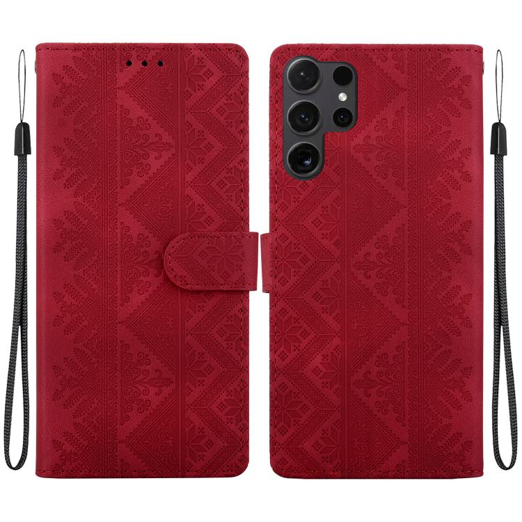 Custodia per telefono in ecopelle con motivo etnico in rilievo, For Galaxy S25 Ultra 5G, For Galaxy S24 FE 5G, For Galaxy S24 Ultra 5G, For Galaxy S24+ 5G